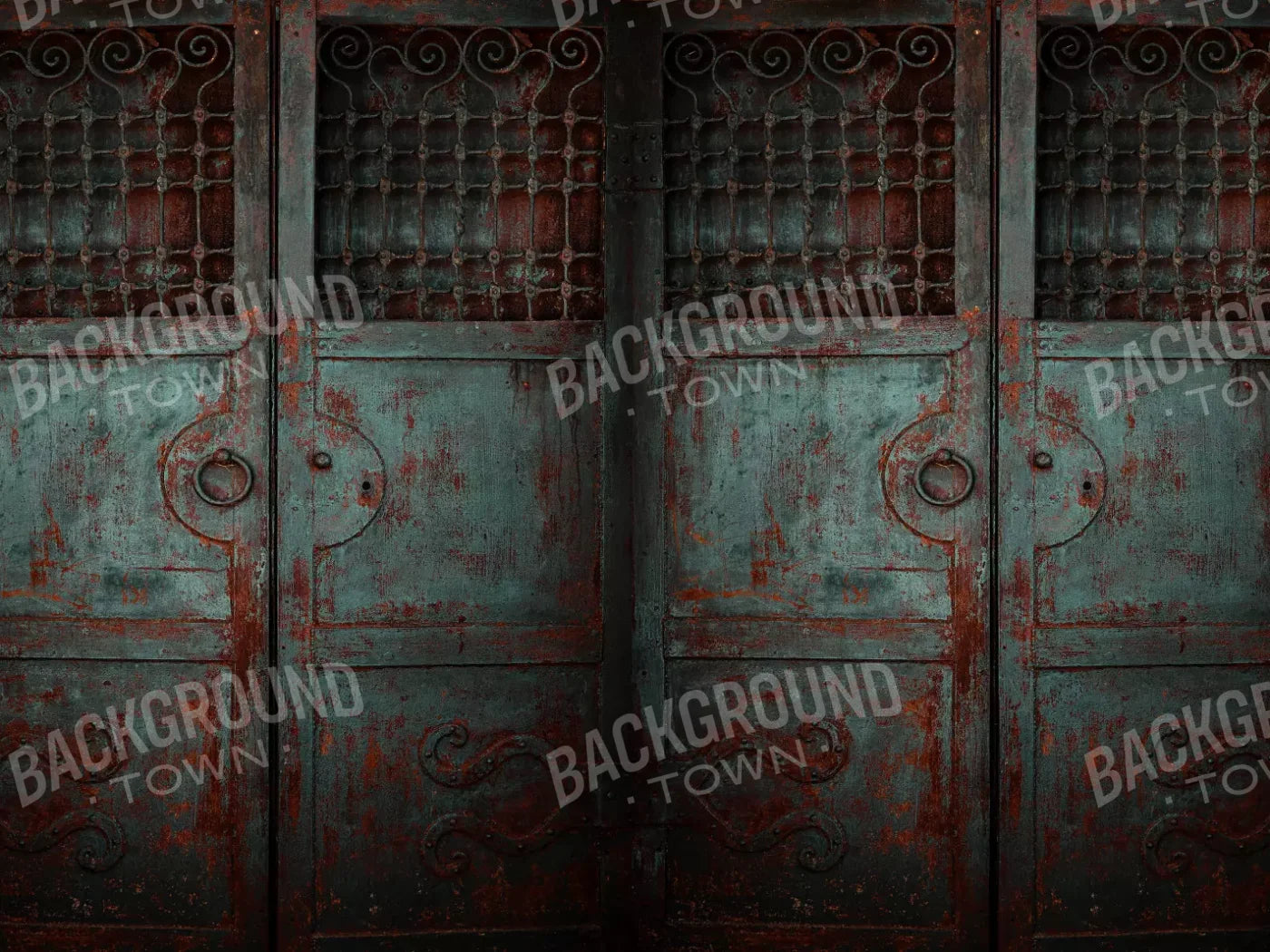 Vintage Teal Doors 10X8 Fleece ( 120 X 96 Inch ) Backdrop
