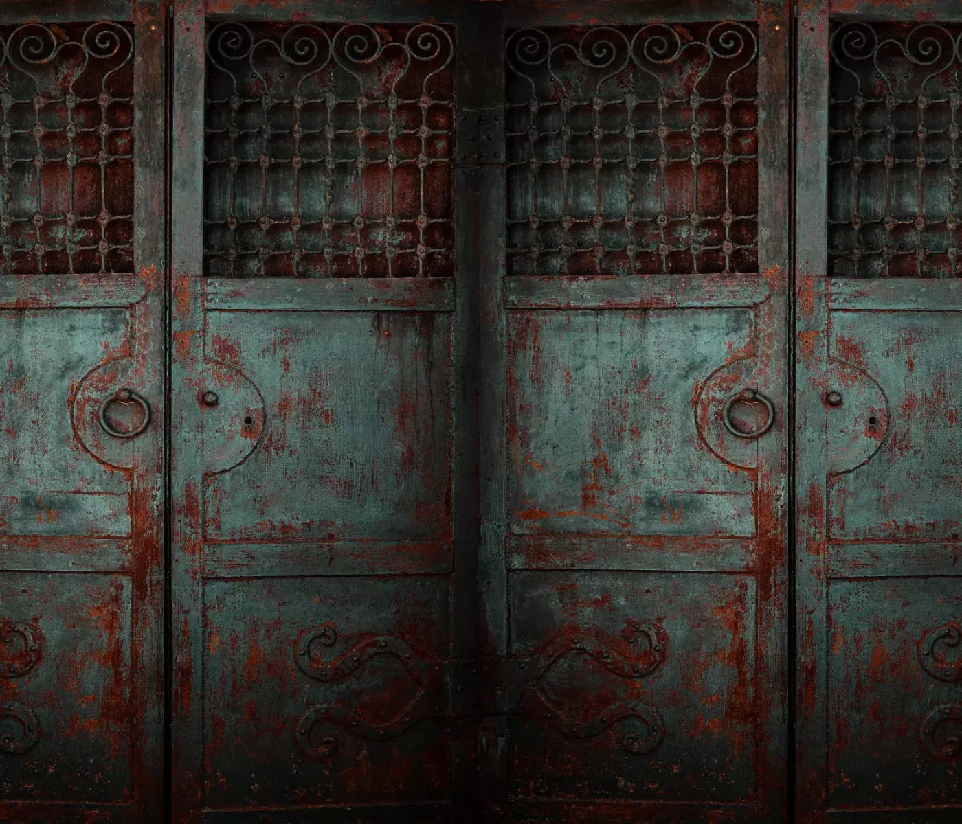 Vintage Teal Doors 12X10 Ultracloth ( 144 X 120 Inch ) Backdrop