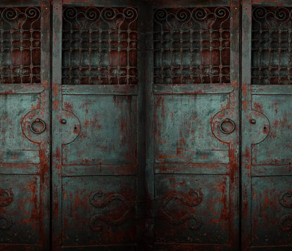 Vintage Teal Doors 12X10 Ultracloth ( 144 X 120 Inch ) Backdrop