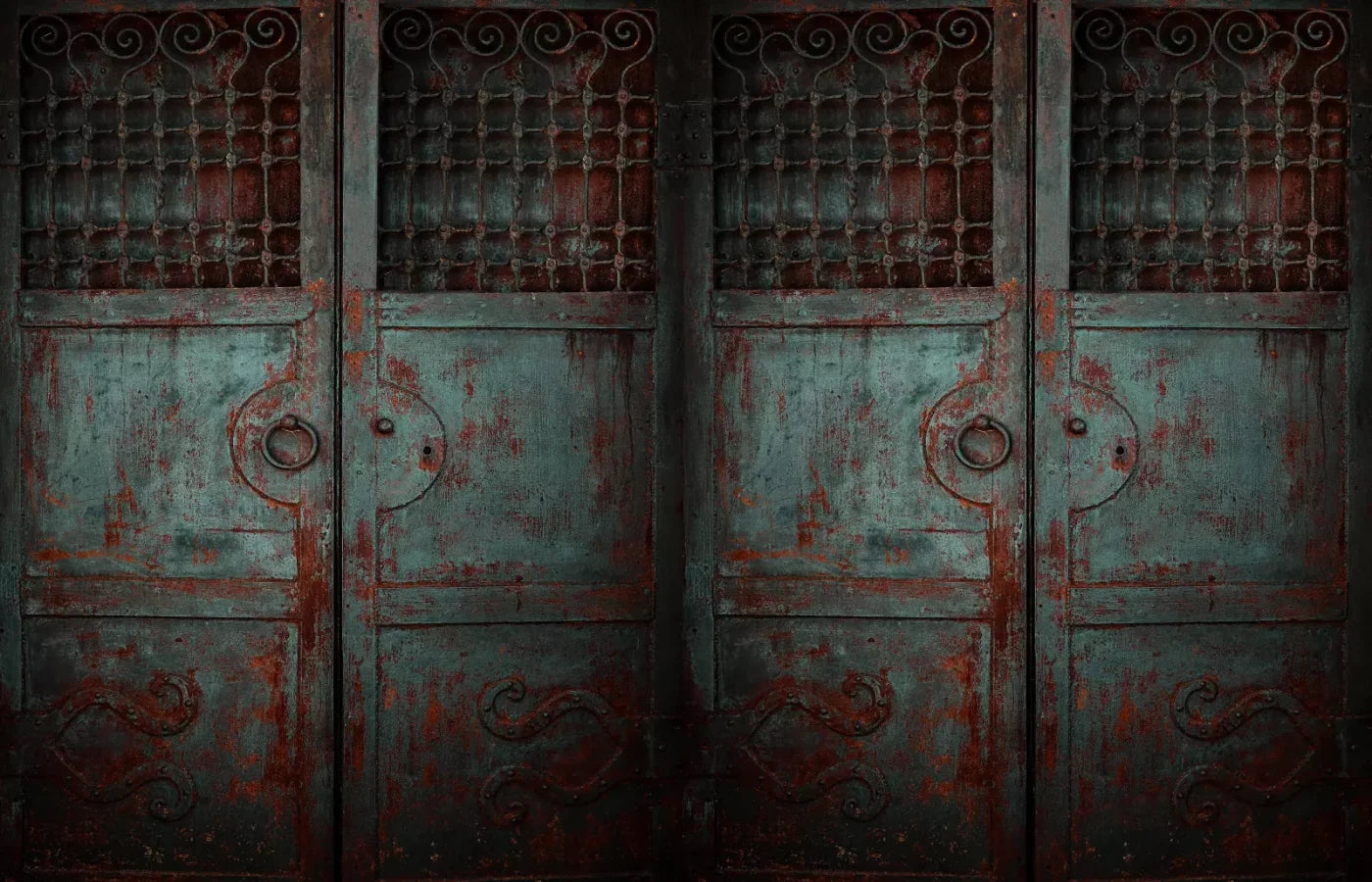 Vintage Teal Doors 12X8 Ultracloth ( 144 X 96 Inch ) Backdrop