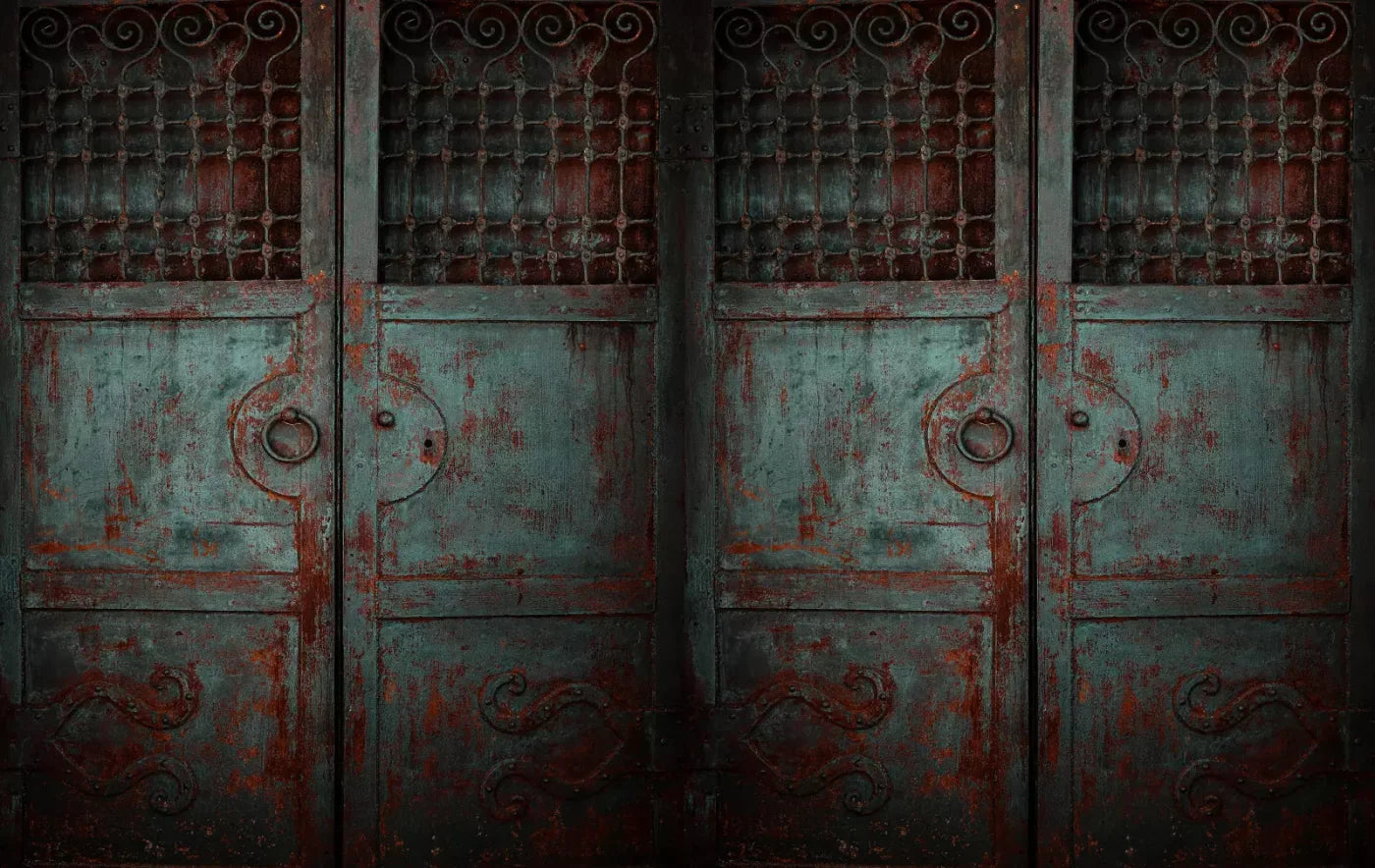 Vintage Teal Doors 16X10 Ultracloth ( 192 X 120 Inch ) Backdrop