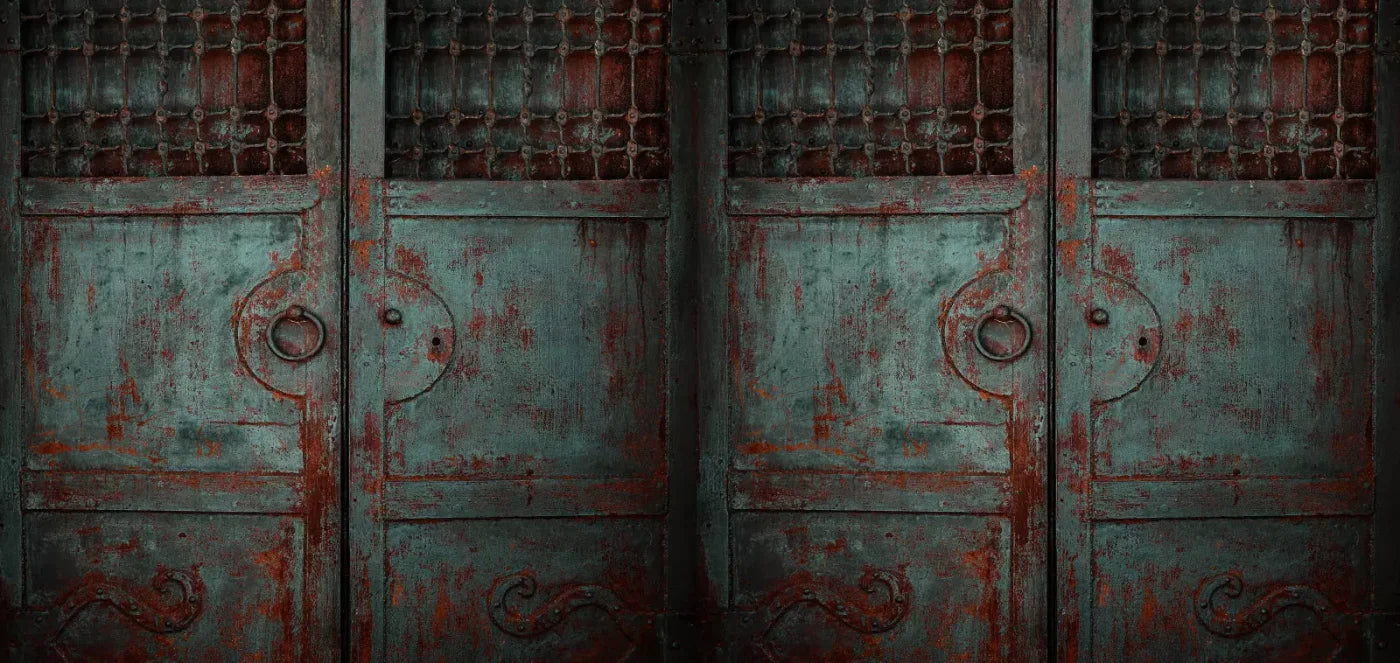 Vintage Teal Doors 16X8 Ultracloth ( 192 X 96 Inch ) Backdrop