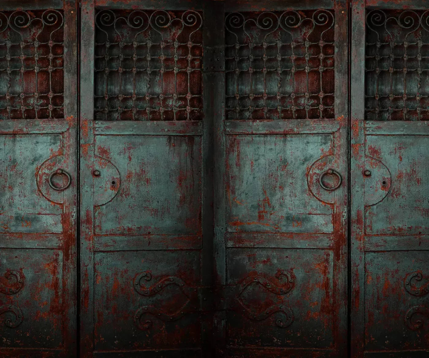Vintage Teal Doors 5X42 Fleece ( 60 X 50 Inch ) Backdrop