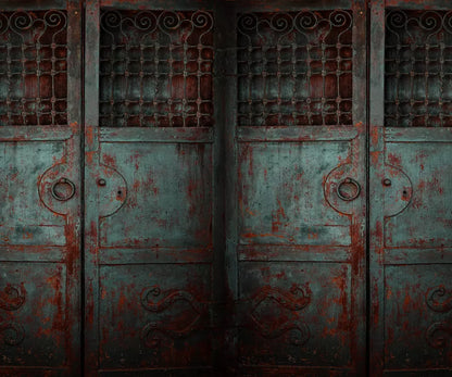 Vintage Teal Doors 5X42 Fleece ( 60 X 50 Inch ) Backdrop