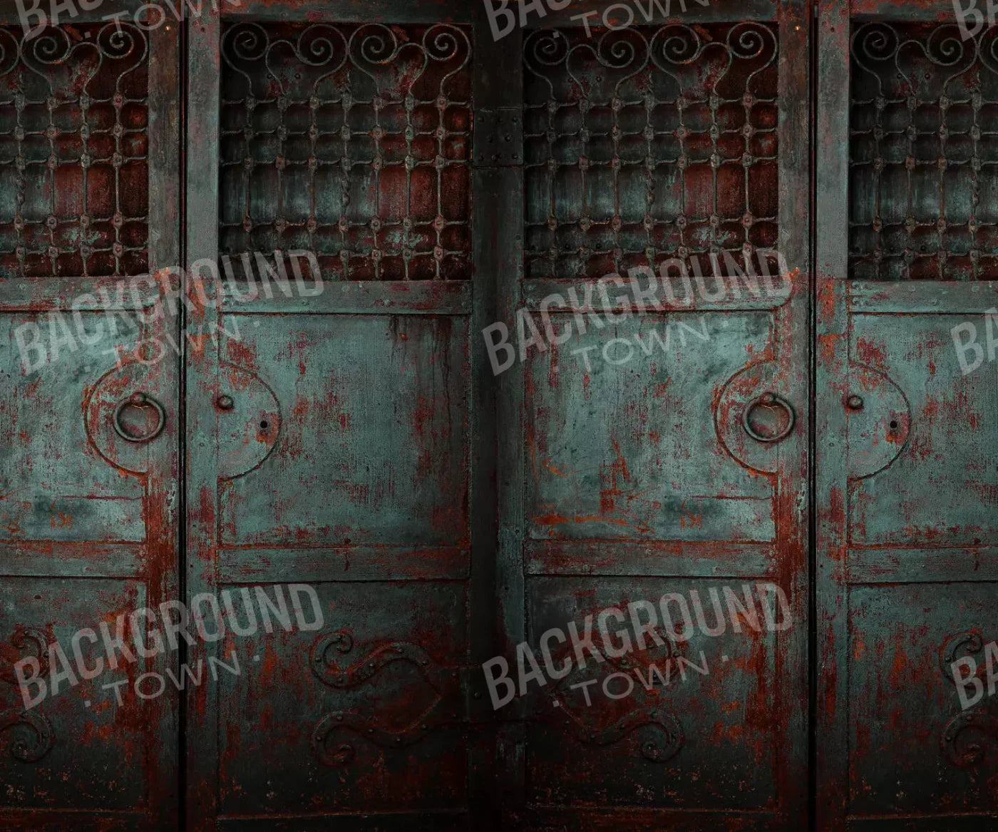 Vintage Teal Doors 5X42 Fleece ( 60 X 50 Inch ) Backdrop