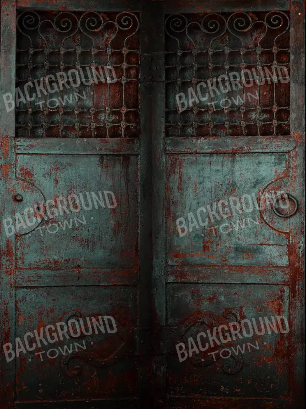 Vintage Teal Doors 5X68 Fleece ( 60 X 80 Inch ) Backdrop