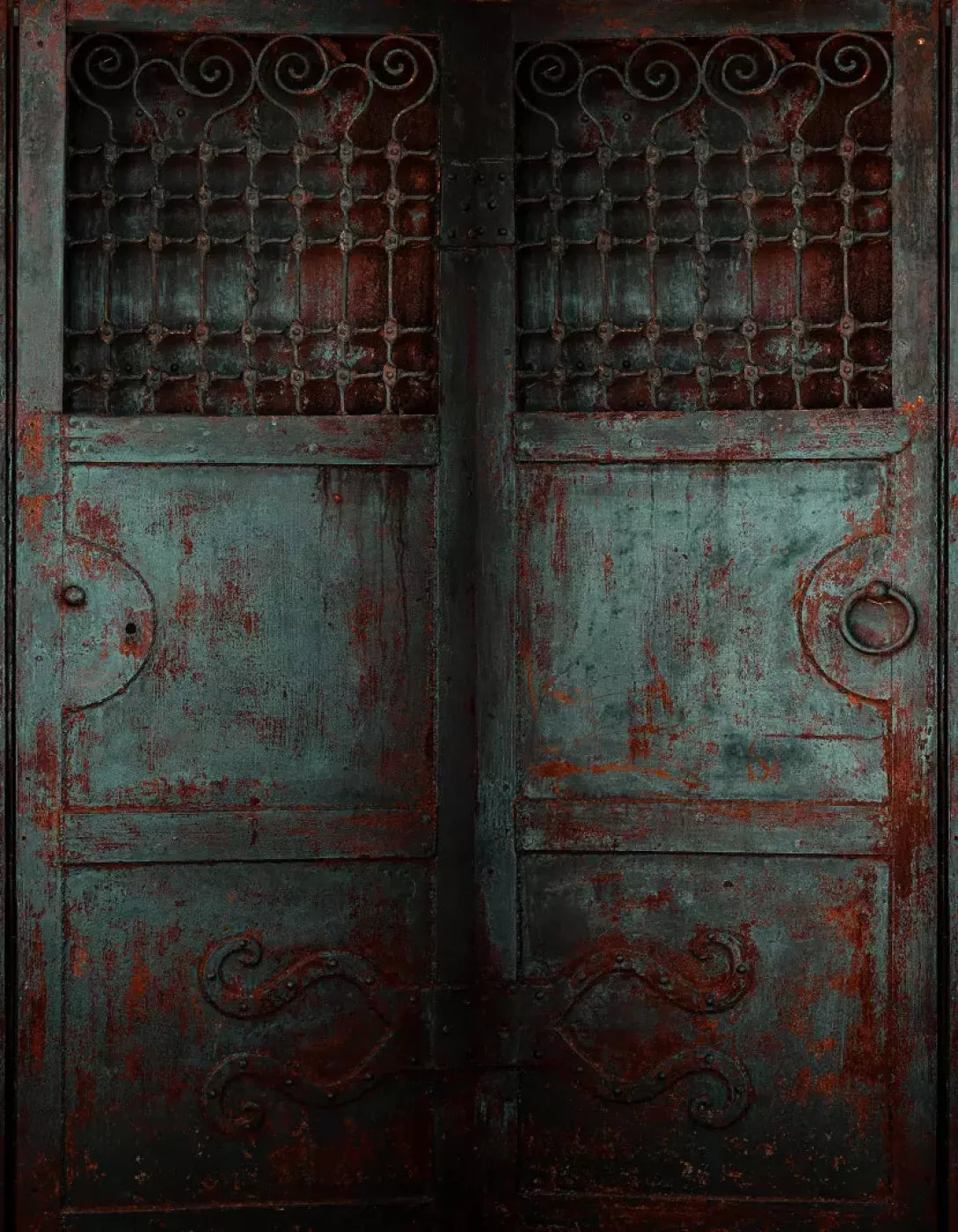 Vintage Teal Doors 6X8 Fleece ( 72 X 96 Inch ) Backdrop