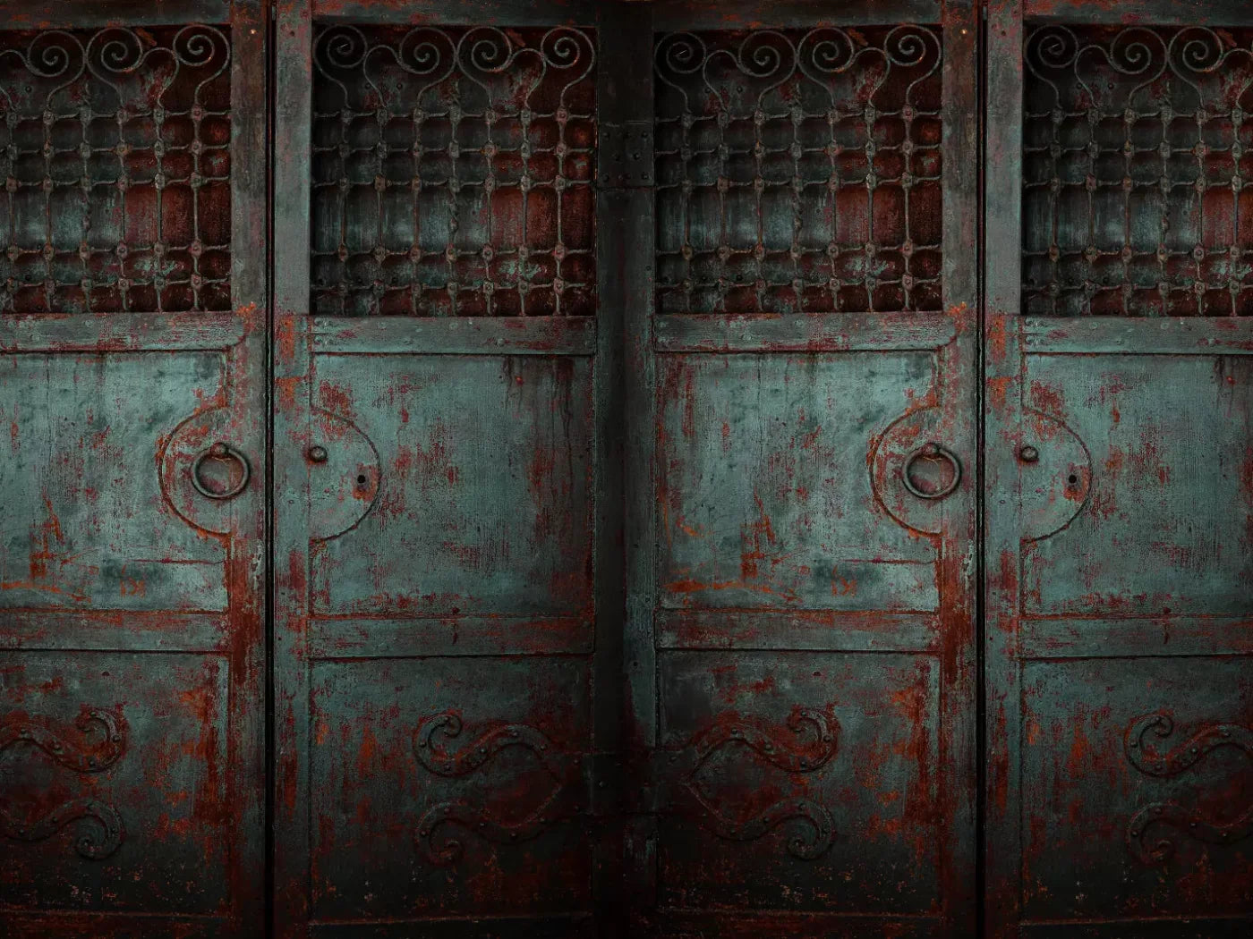 Vintage Teal Doors 7X5 Ultracloth ( 84 X 60 Inch ) Backdrop