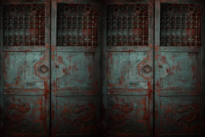 Vintage Teal Doors 8X5 Ultracloth ( 96 X 60 Inch ) Backdrop