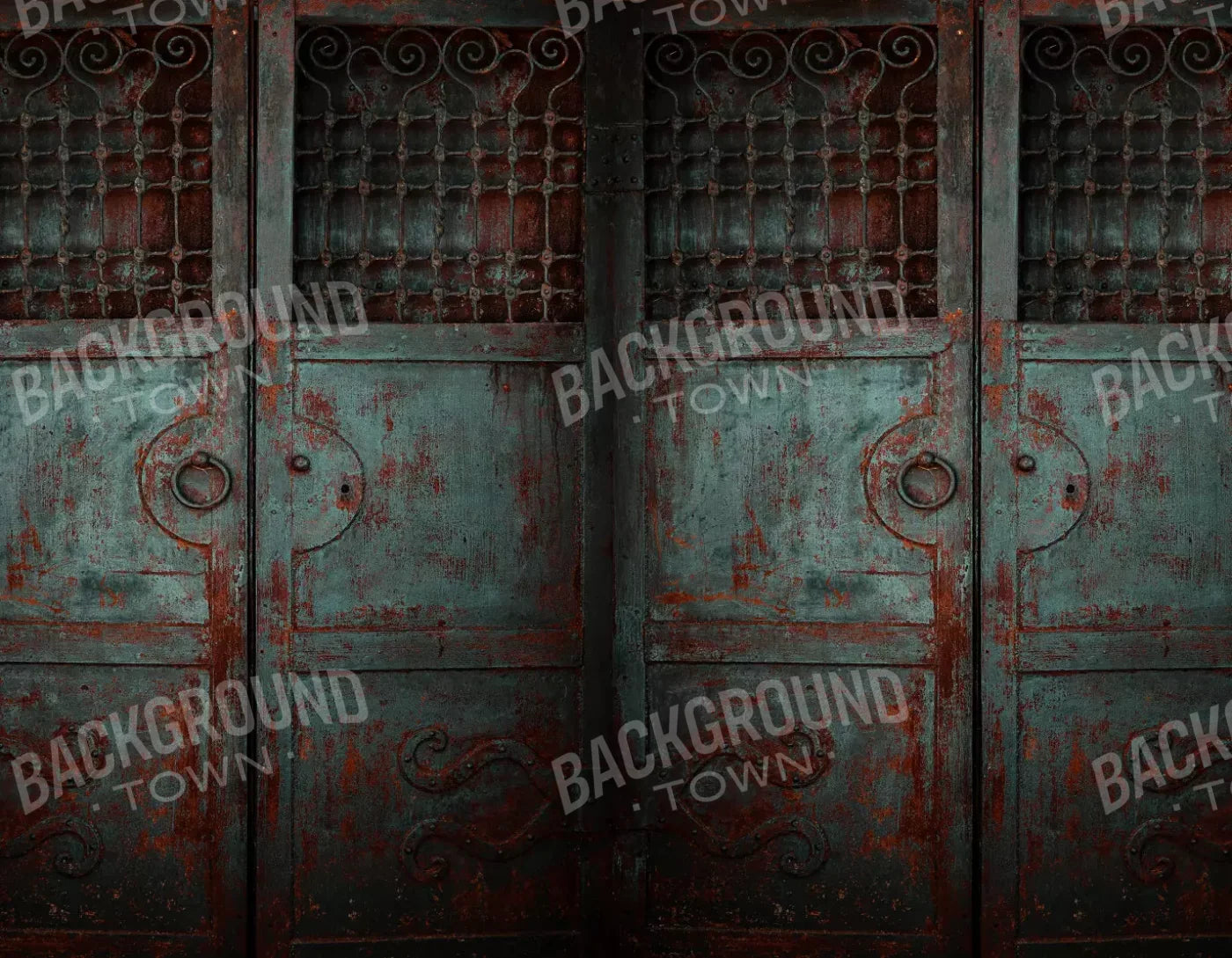 Vintage Teal Doors 8X6 Fleece ( 96 X 72 Inch ) Backdrop