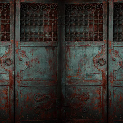 Vintage Teal Doors 8X8 Fleece ( 96 X Inch ) Backdrop