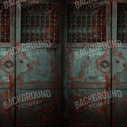 Vintage Teal Doors 8X8 Fleece ( 96 X Inch ) Backdrop