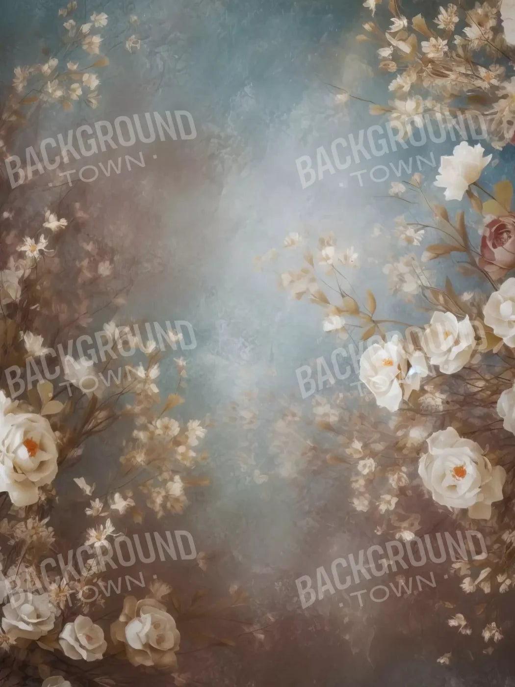 Vintage White Roses 6’X8’ Fleece (72 X 96 Inch) Backdrop