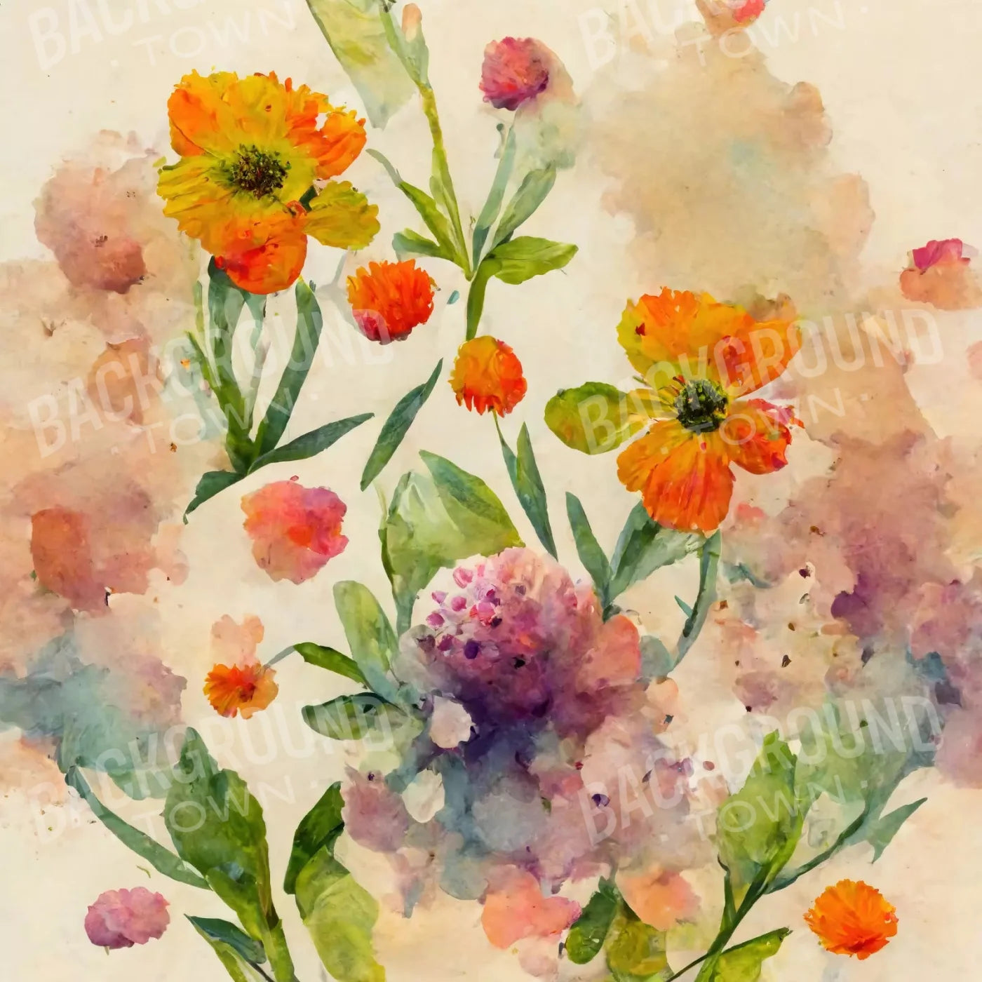 Watercolor Flowers 10X10 Ultracloth ( 120 X Inch ) Backdrop