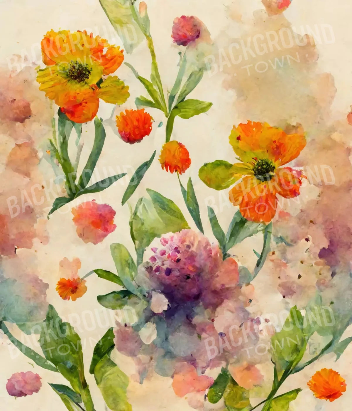 Watercolor Flowers 10X12 Ultracloth ( 120 X 144 Inch ) Backdrop