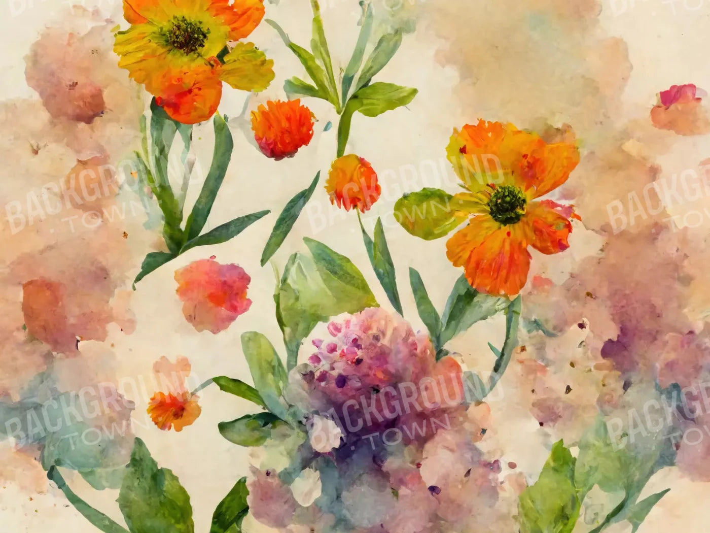 Watercolor Flowers 10X8 Fleece ( 120 X 96 Inch ) Backdrop