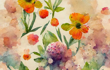 Watercolor Flowers 12X8 Ultracloth ( 144 X 96 Inch ) Backdrop