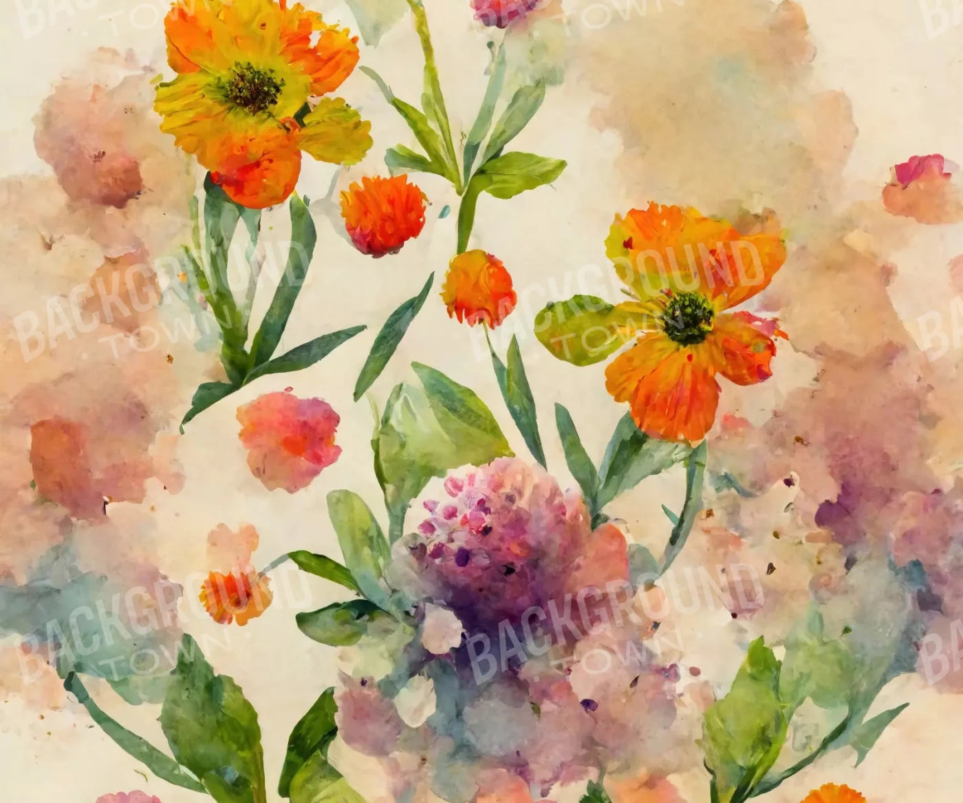 Watercolor Flowers 5X42 Fleece ( 60 X 50 Inch ) Backdrop