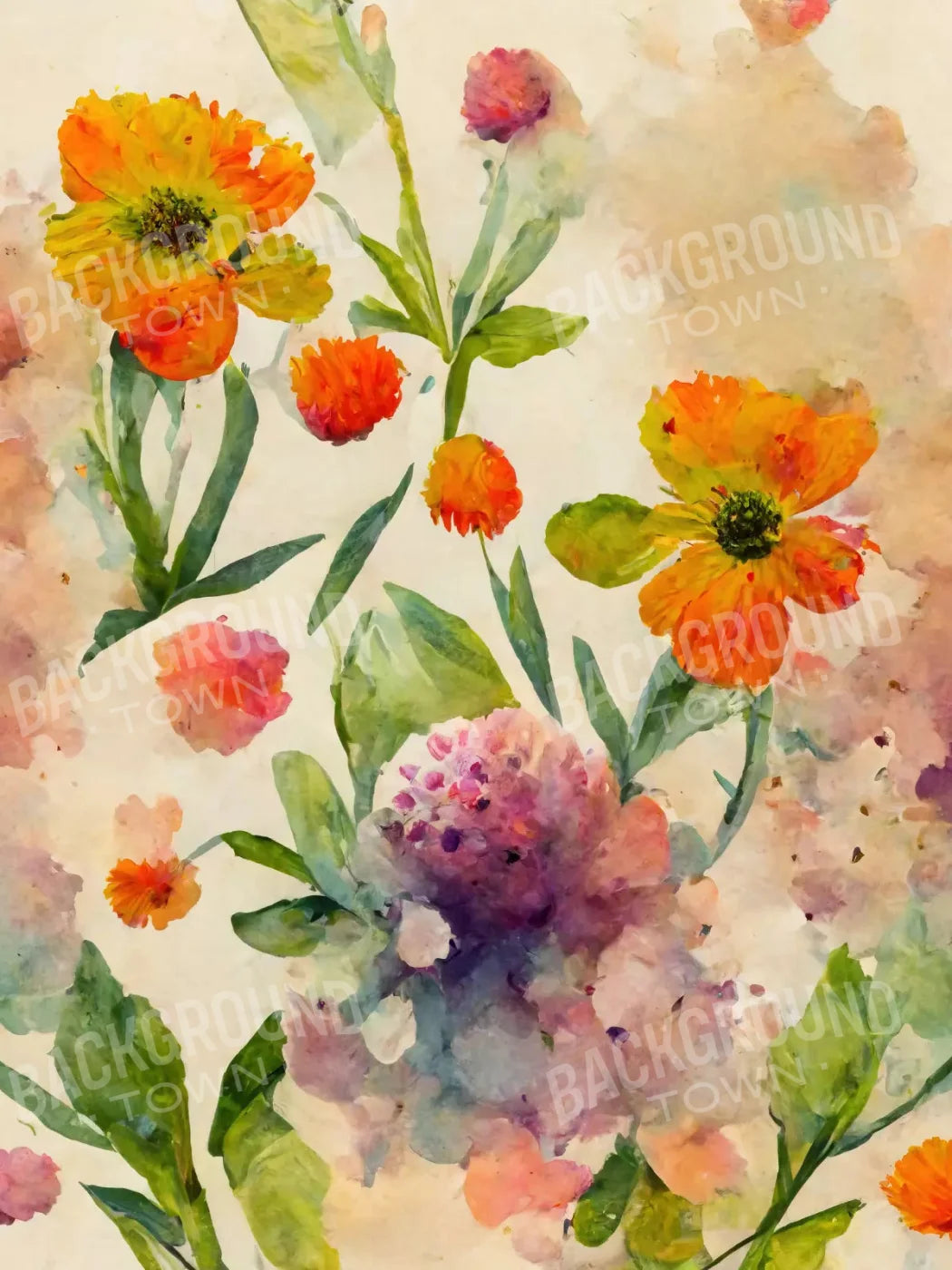Watercolor Flowers 5X68 Fleece ( 60 X 80 Inch ) Backdrop