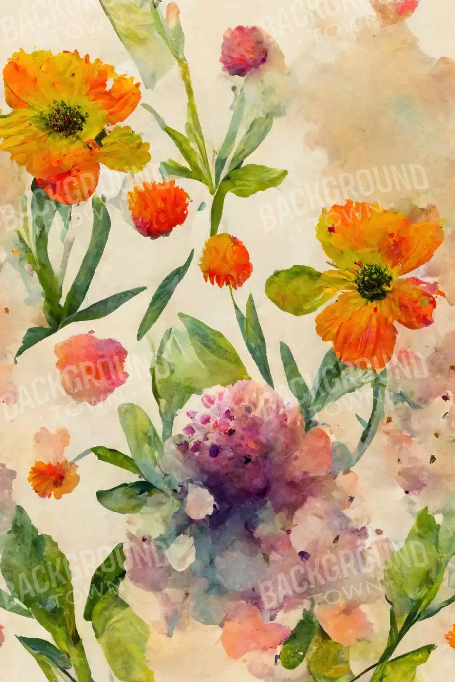 Watercolor Flowers 5X8 Ultracloth ( 60 X 96 Inch ) Backdrop