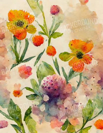 Watercolor Flowers 6X8 Fleece ( 72 X 96 Inch ) Backdrop