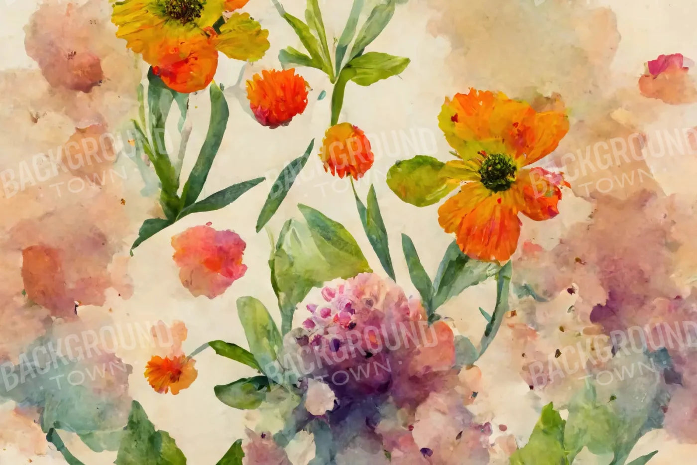 Watercolor Flowers 8X5 Ultracloth ( 96 X 60 Inch ) Backdrop
