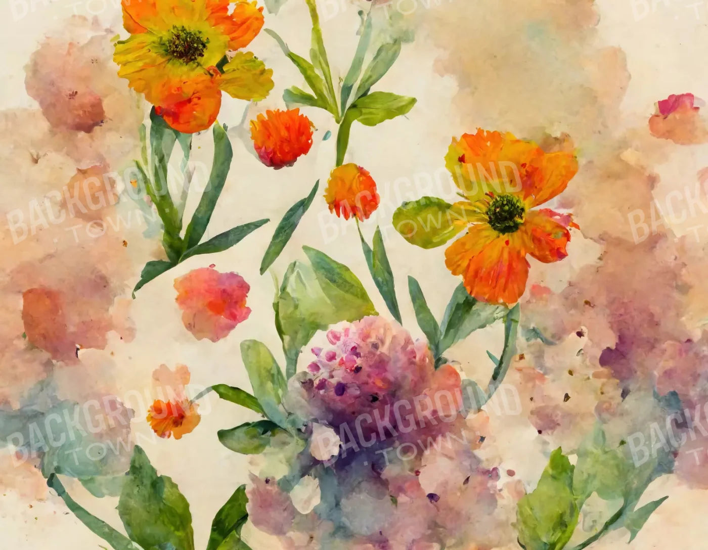 Watercolor Flowers 8X6 Fleece ( 96 X 72 Inch ) Backdrop