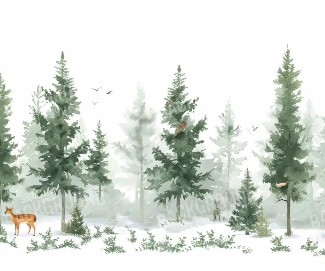 Watercolor Winter Forest Wide Backdrop for Photography