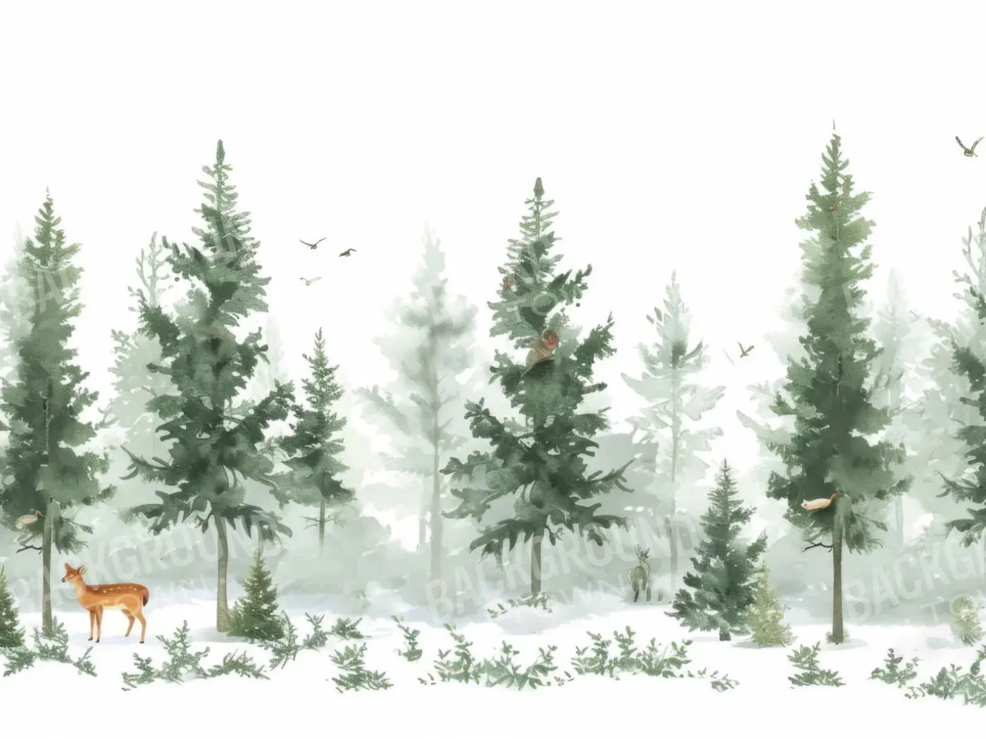 Watercolor Winter Forest 6’8x5’ Fleece (80 x 60 inch) Backdrop