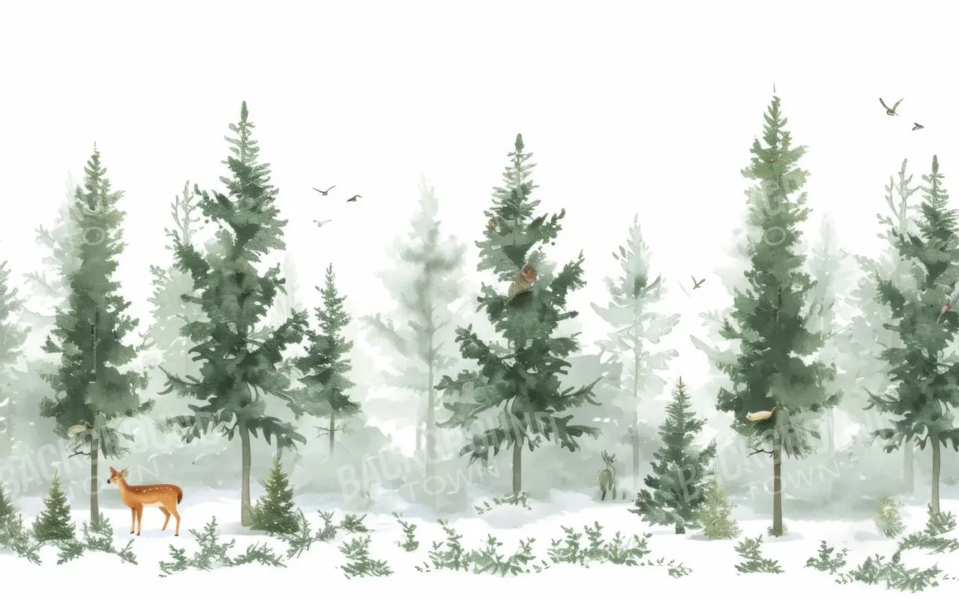 Watercolor Winter Forest 8’x5’ UltraCloth (96 x 60 inch) Backdrop