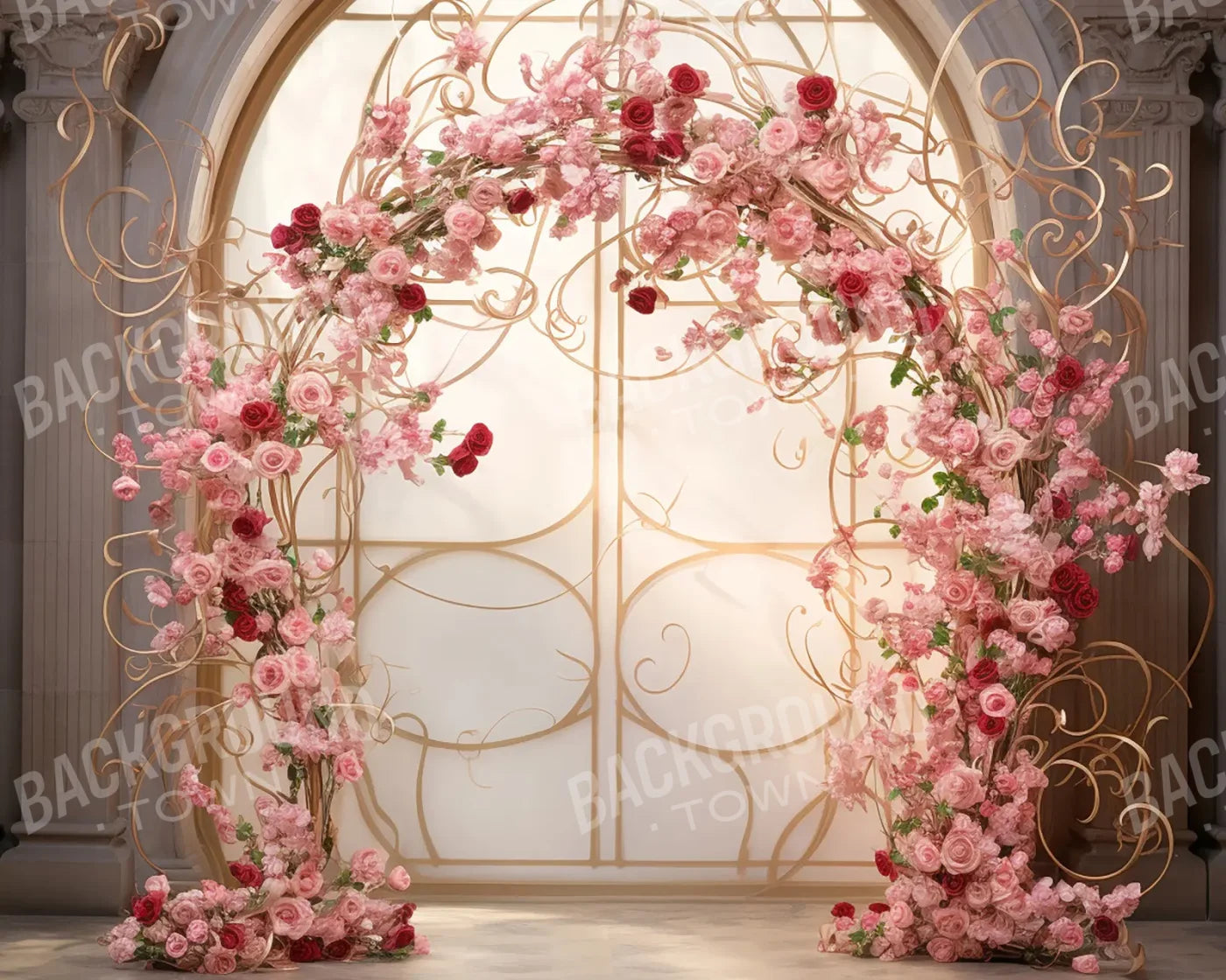 Whimsical Pink Rose Arch 10’x8’ Fleece (120 x 96 inch) Backdrop