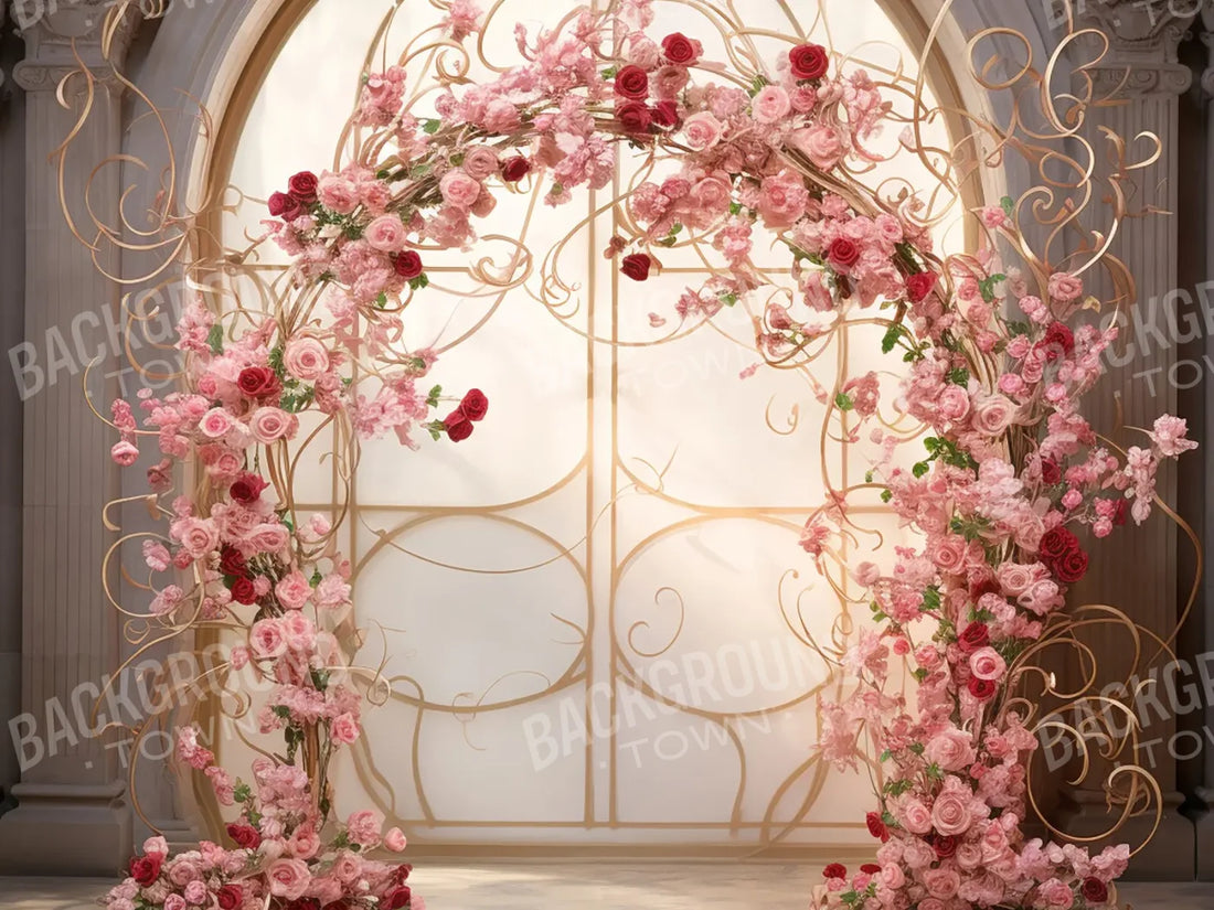 Whimsical Pink Rose Arch 6’8x5’ Fleece (80 x 60 inch) Backdrop