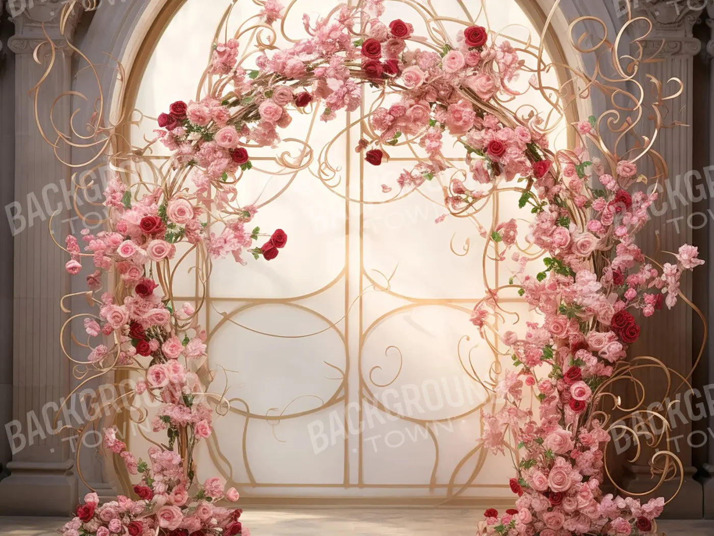 Whimsical Pink Rose Arch 8’x6’ Fleece (96 x 72 inch) Backdrop