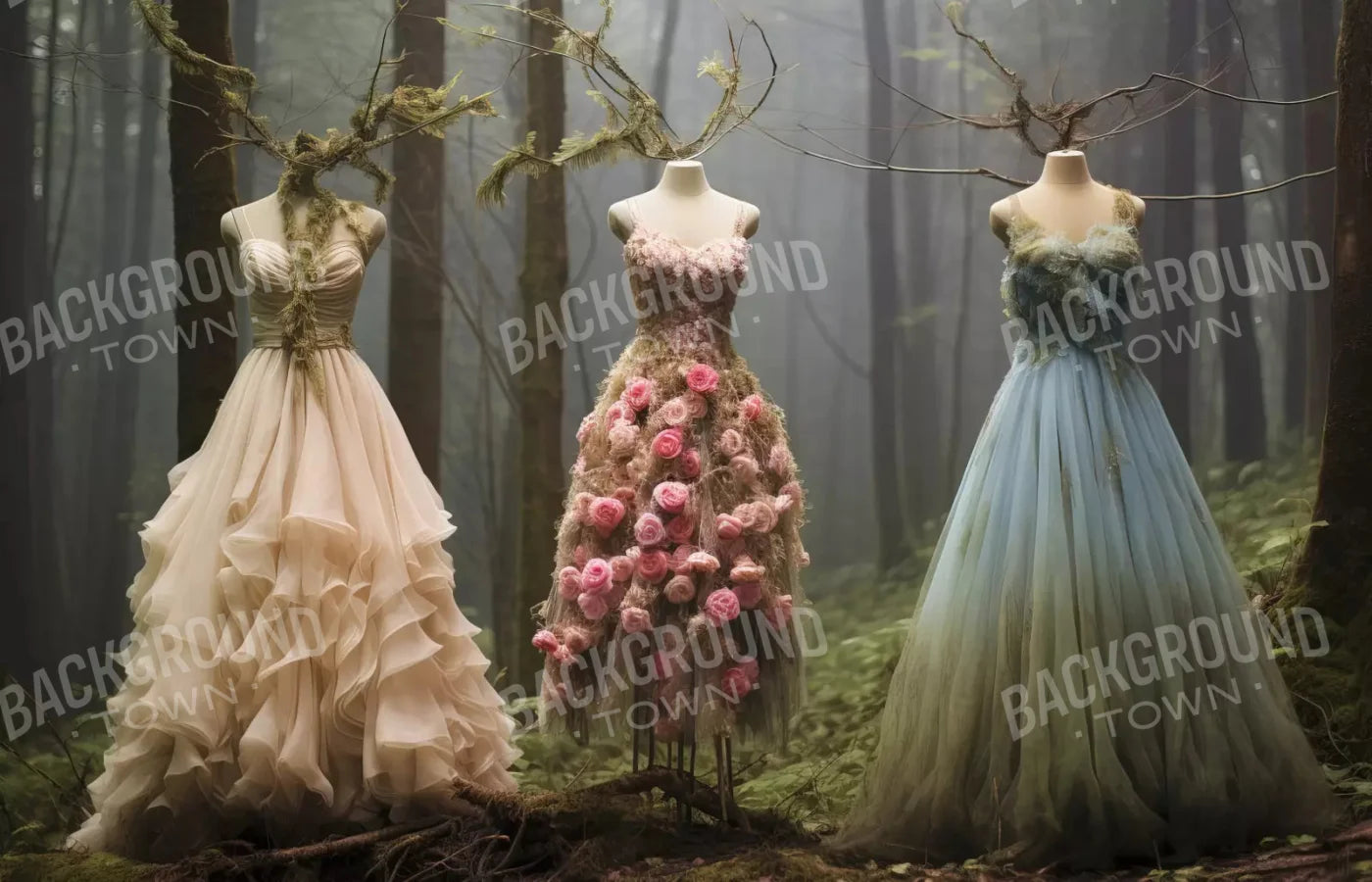Whimsical Princess Gowns In Forest 12X8 Ultracloth ( 144 X 96 Inch ) Backdrop