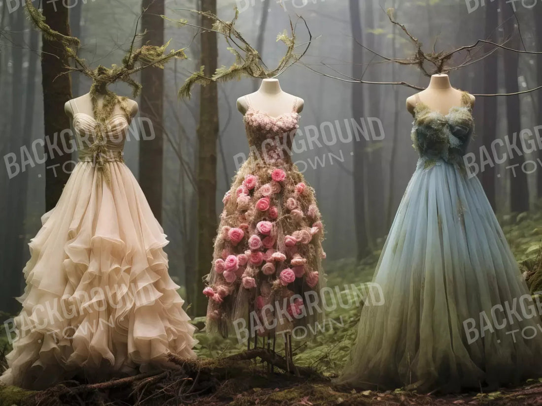 Whimsical Princess Gowns In Forest 68X5 Fleece ( 80 X 60 Inch ) Backdrop