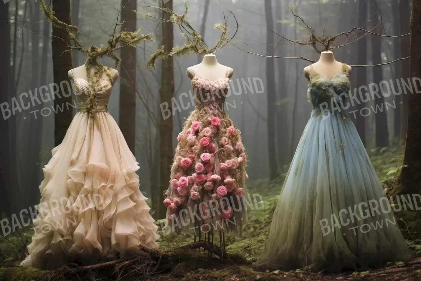 Whimsical Princess Gowns In Forest 8X5 Ultracloth ( 96 X 60 Inch ) Backdrop