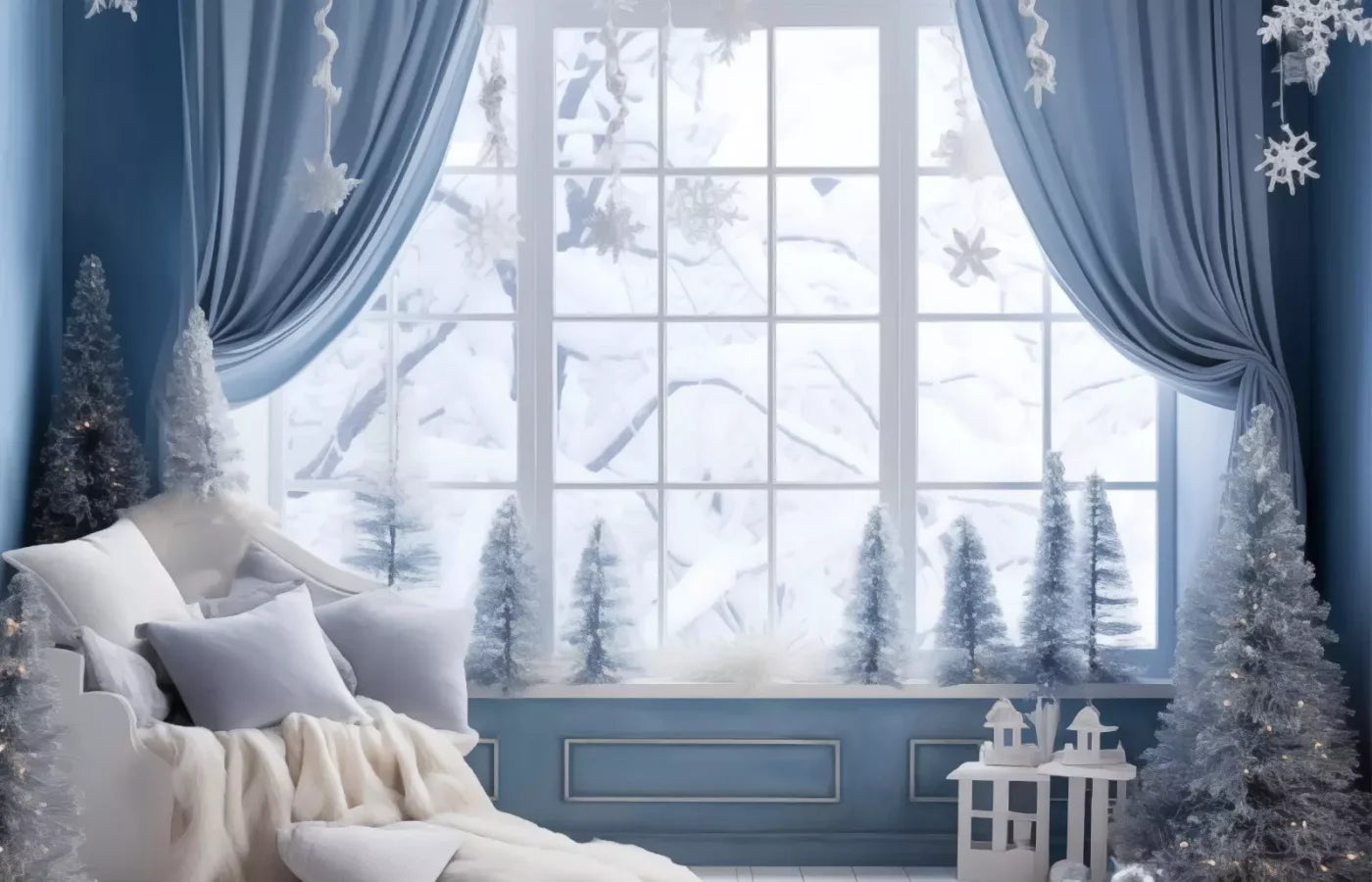 White And Blue Window 1 14X9 Ultracloth ( 168 X 108 Inch ) Backdrop