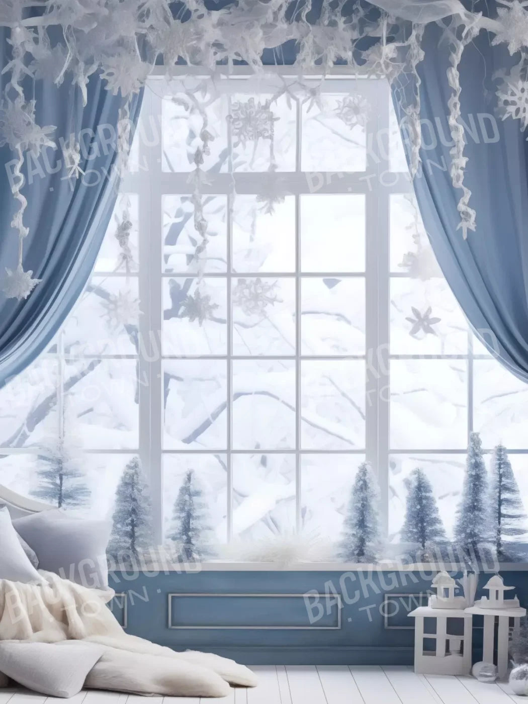 White And Blue Window 1.2 5X68 Fleece ( 60 X 80 Inch ) Backdrop