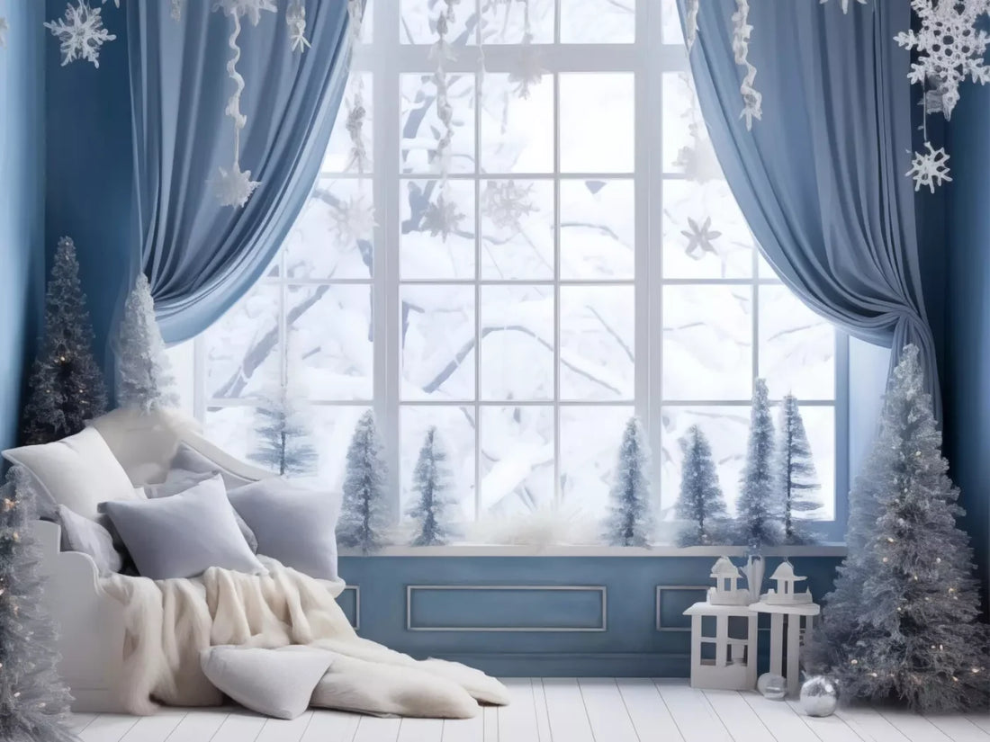 White And Blue Window 1 68X5 Fleece ( 80 X 60 Inch ) Backdrop