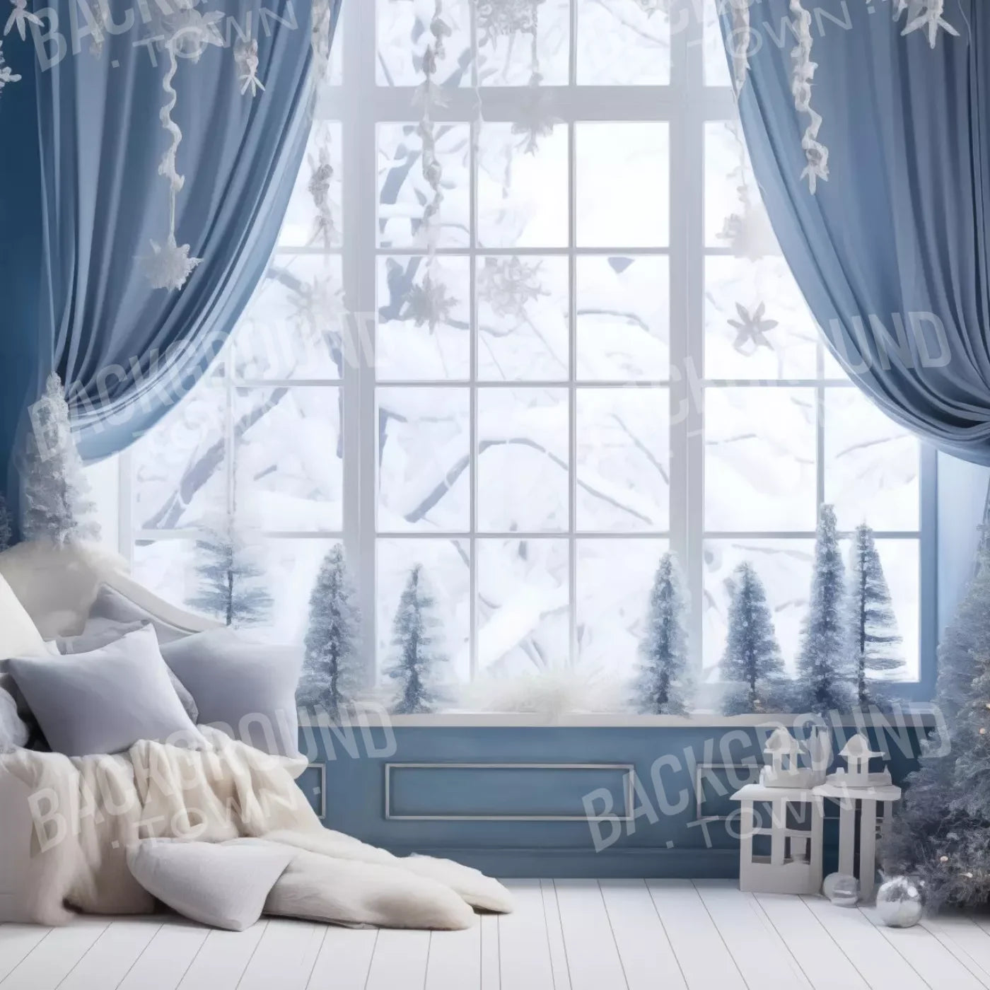 White And Blue Window 1 8X8 Fleece ( 96 X Inch ) Backdrop