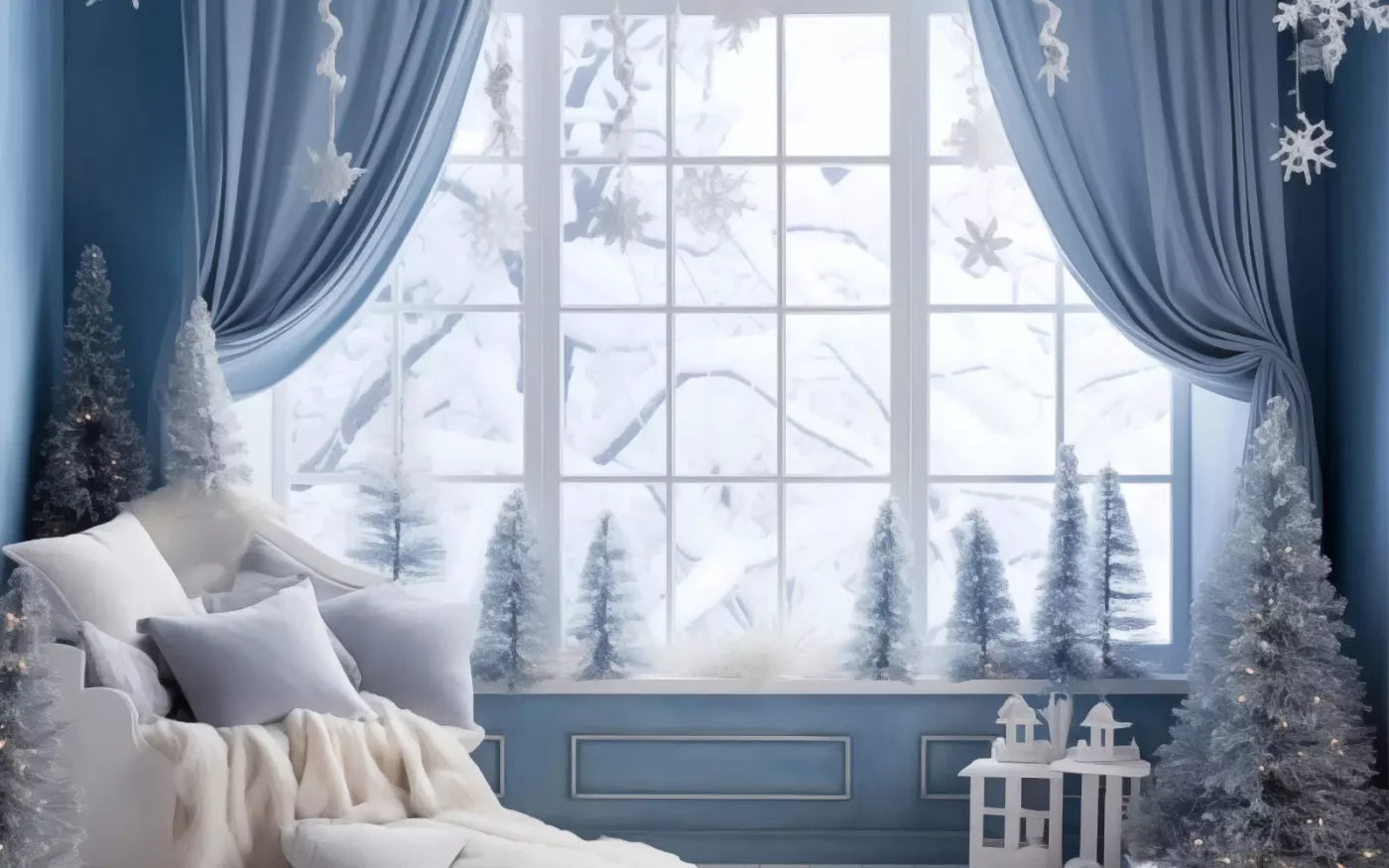 White And Blue Window 1 8X5 Ultracloth ( 96 X 60 Inch ) Backdrop