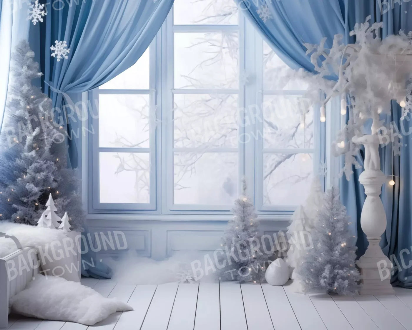 White And Blue Window 2 10X8 Fleece ( 120 X 96 Inch ) Backdrop