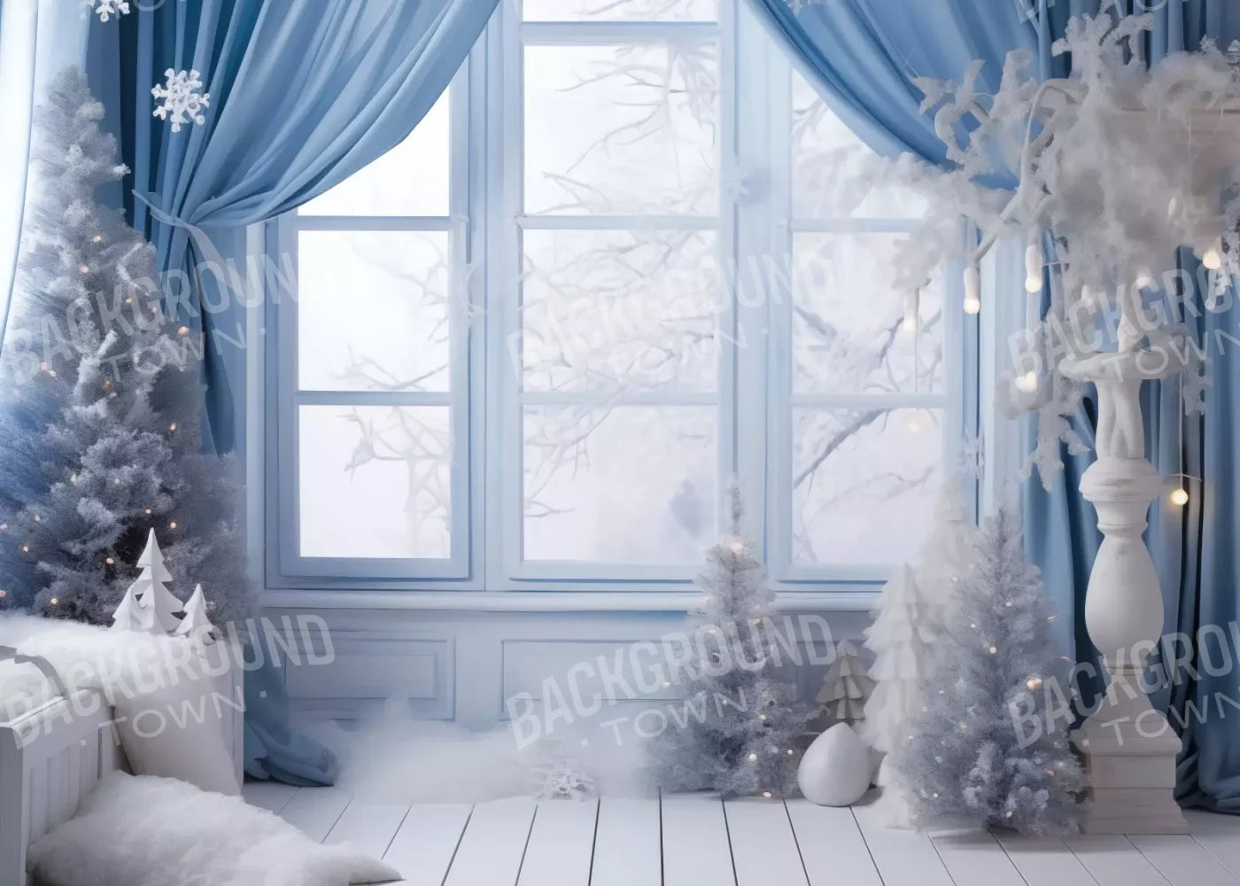 White And Blue Window 2 7X5 Ultracloth ( 84 X 60 Inch ) Backdrop