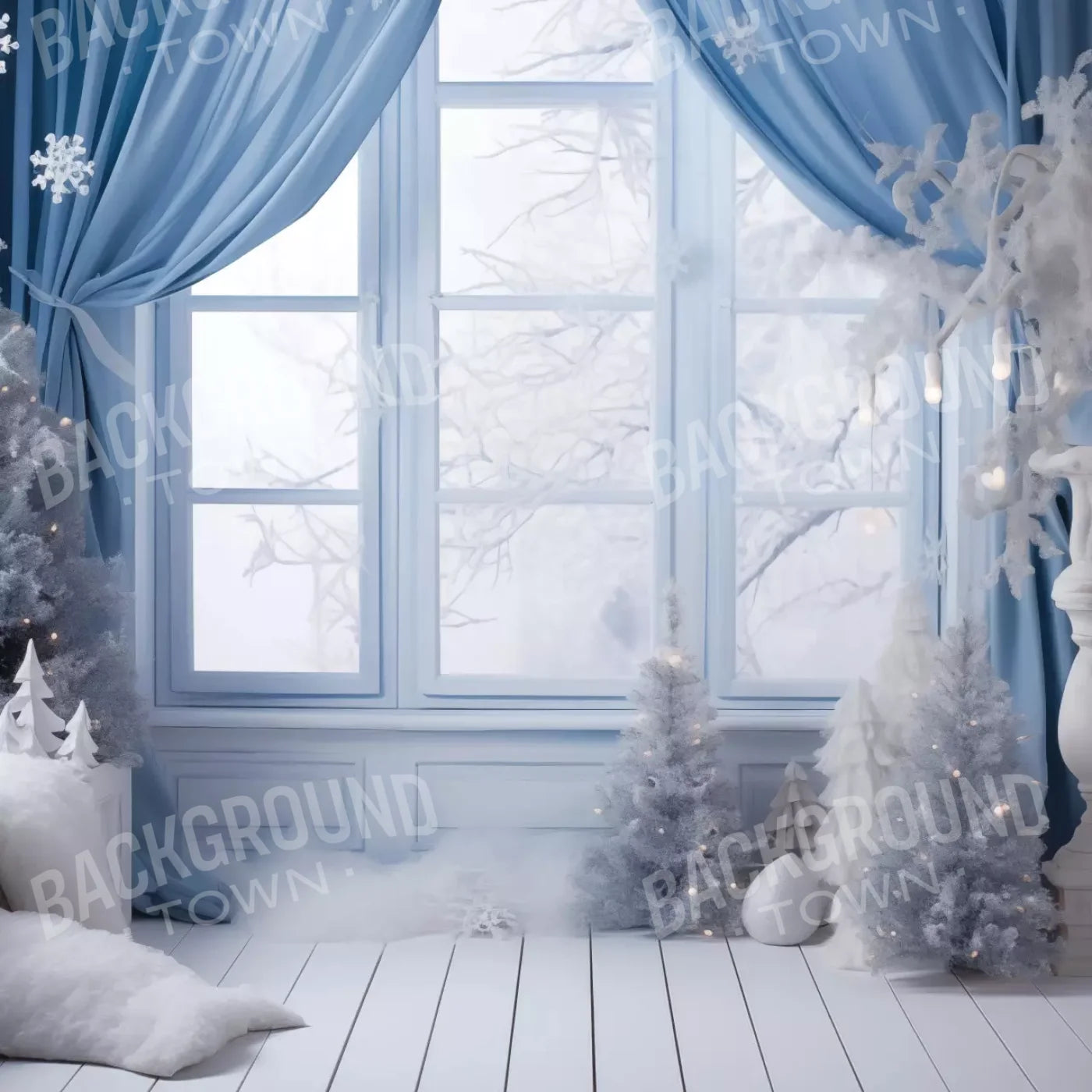 White And Blue Window 2 8X8 Fleece ( 96 X Inch ) Backdrop