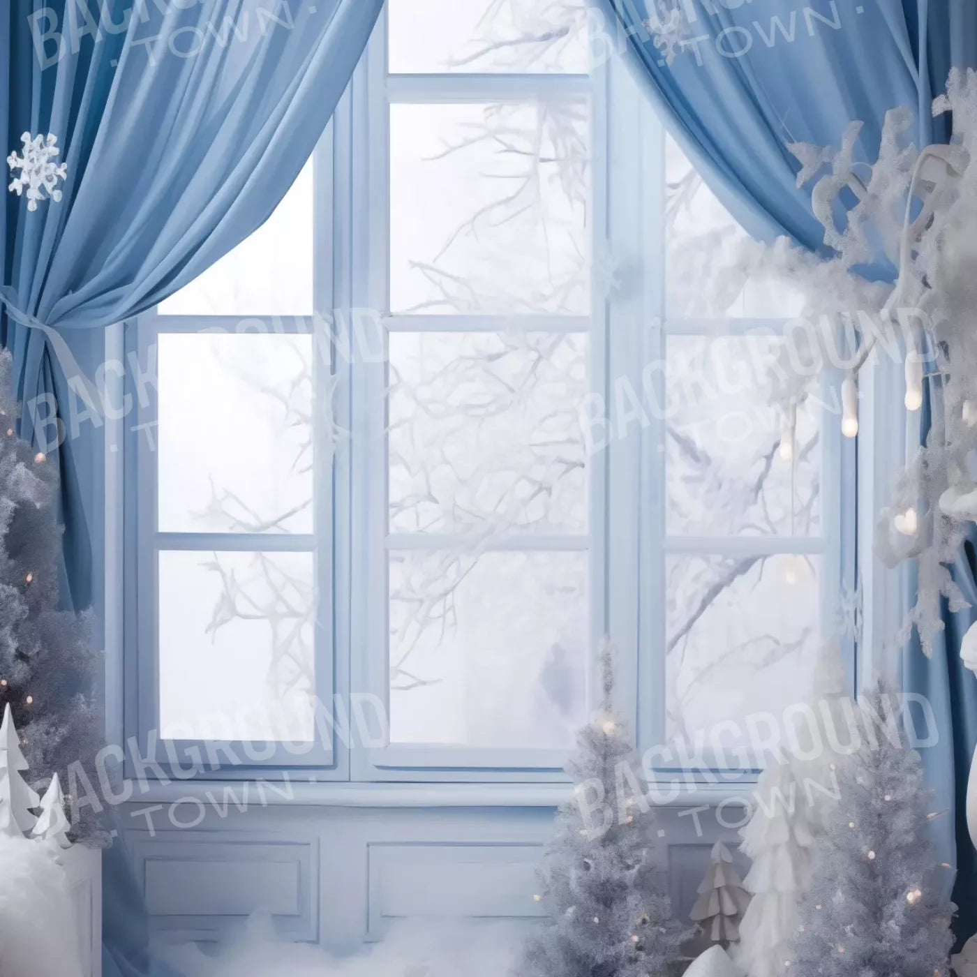 White And Blue Window 2.2 8X8 Fleece ( 96 X Inch ) Backdrop