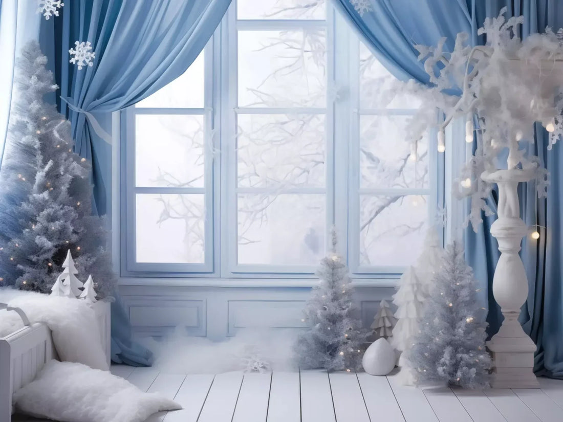 White And Blue Window 2 68X5 Fleece ( 80 X 60 Inch ) Backdrop