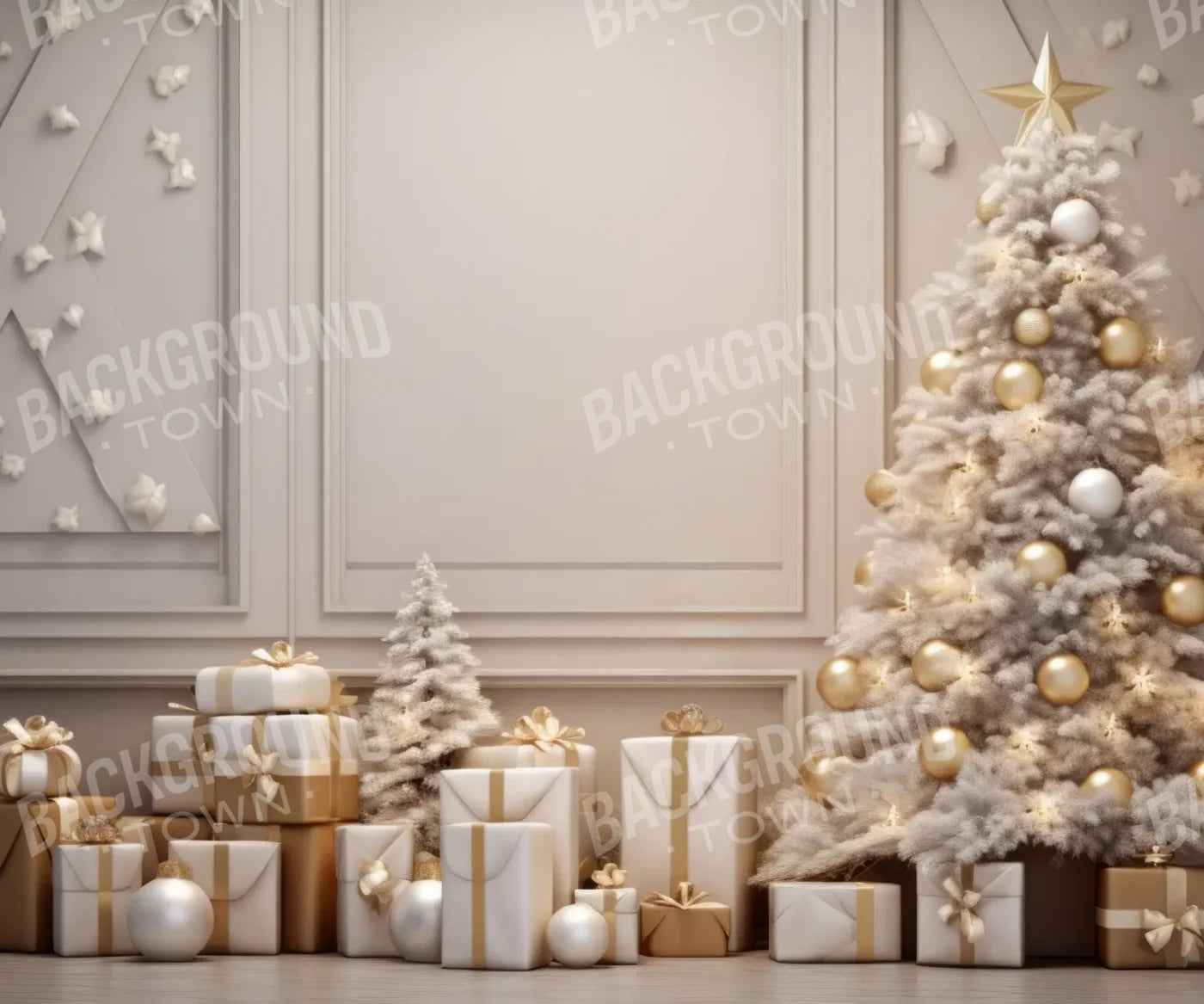 White and Gold Christmas 12’x10’ UltraCloth (144 x 120 inch) Backdrop