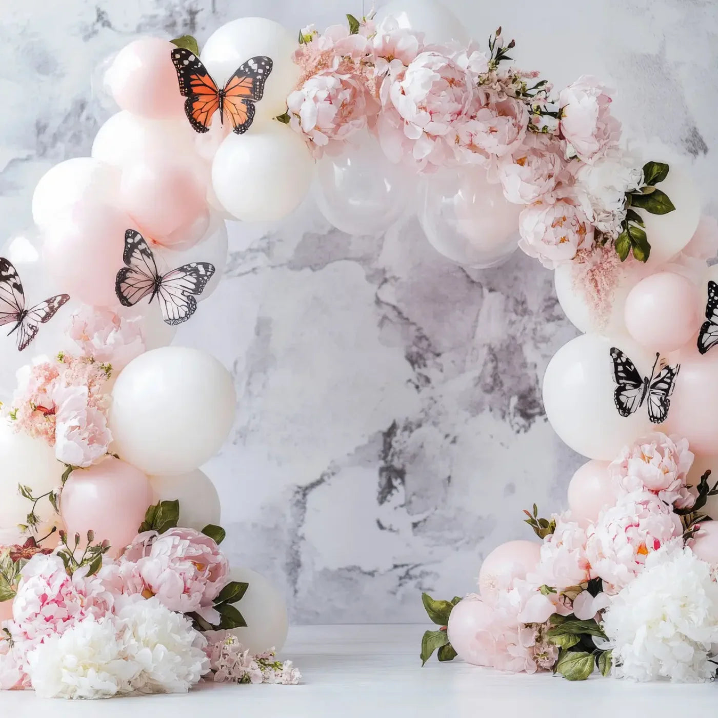 White Balloon Arch Butterflies 10’x10’ UltraCloth (120 x 120 inch) Backdrop
