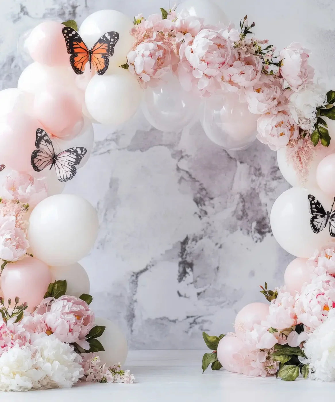 White Balloon Arch Butterflies 10’x12’ UltraCloth (120 x 144 inch) Backdrop