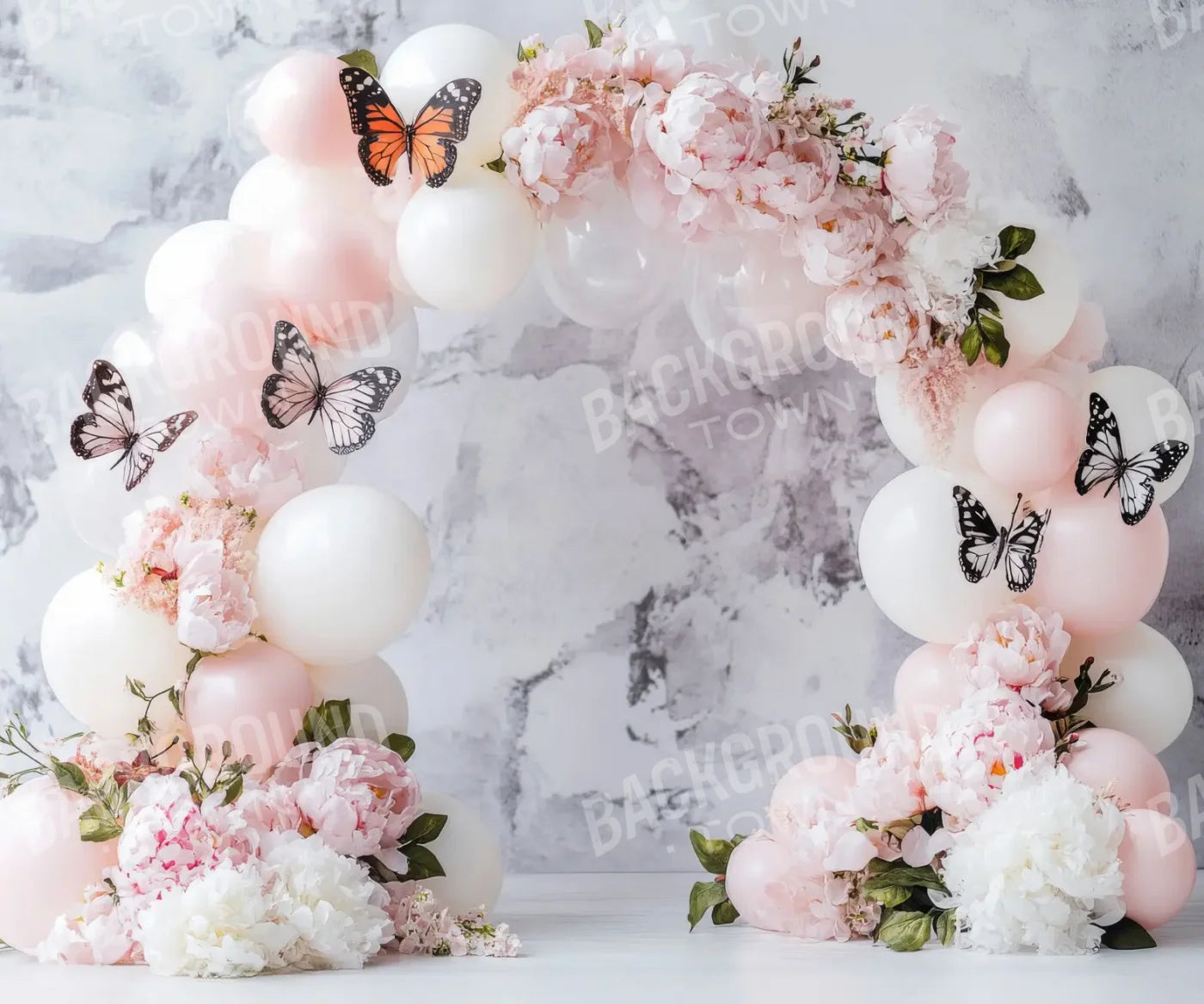 White Balloon Arch Butterflies 12’x10’ UltraCloth (144 x 120 inch) Backdrop